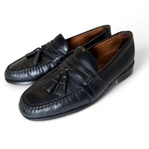 Men Leather Vintage Tassel Black Loafers By G.H.BASS and Co Size 9D
